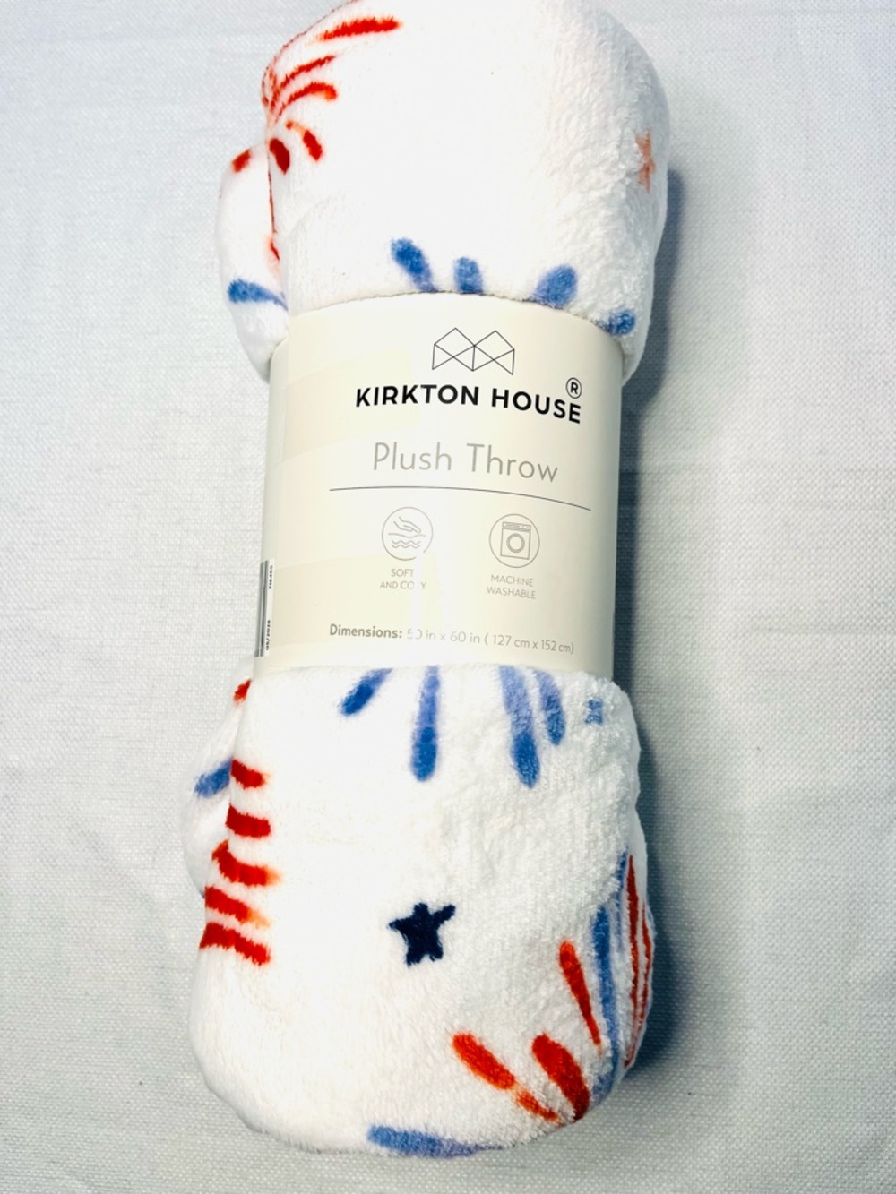 Festive Fireworks Plush Throw Blanket - White, Red & Blue - Picture 2 of 3
